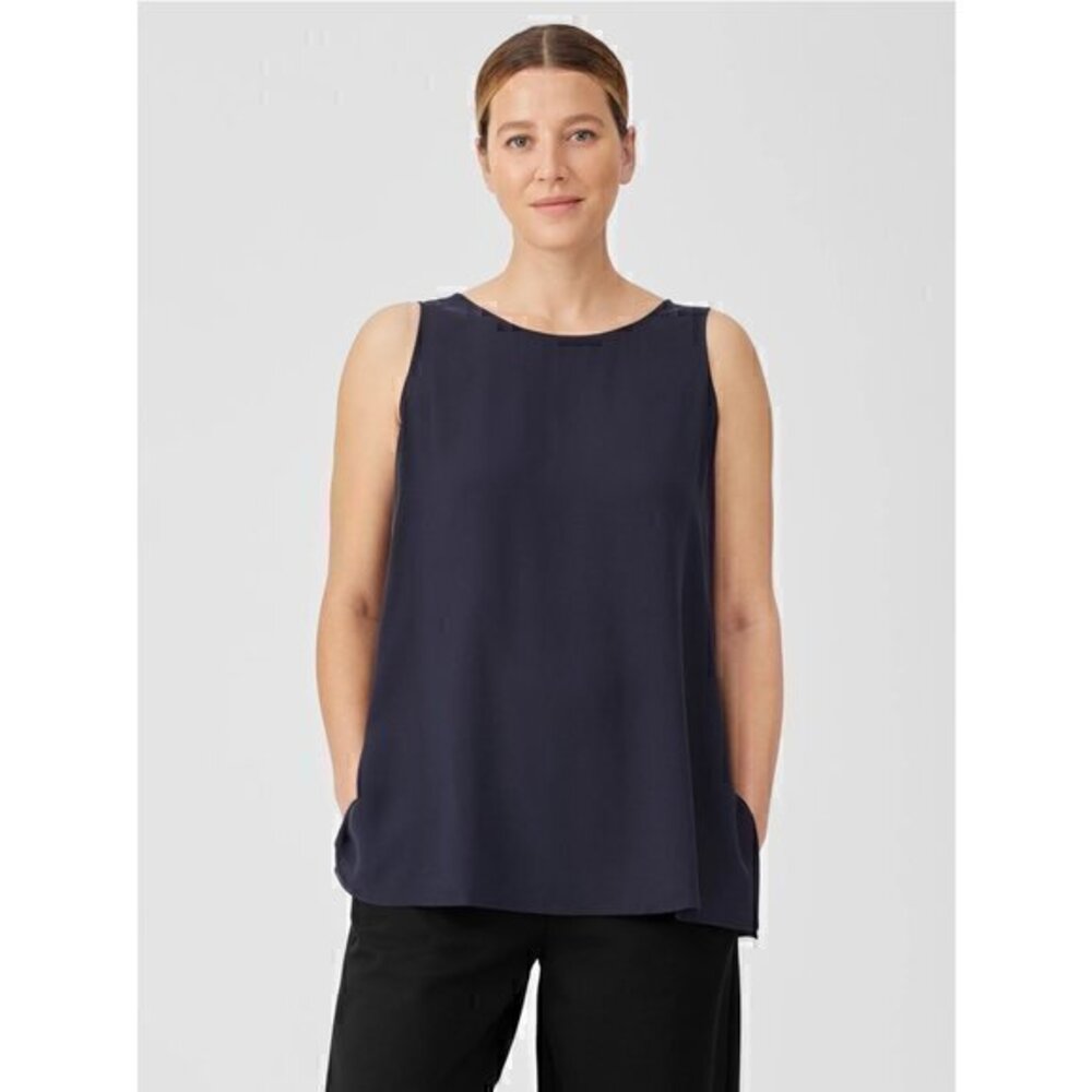 Eileen Fisher 100% Silk Georgette Sleeveless Top- F16ES Size XS